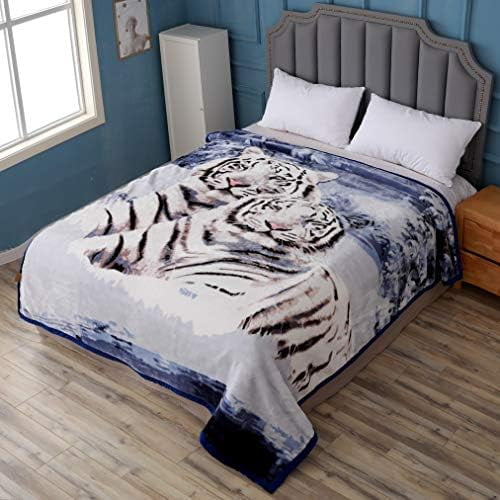 5.3 lbs White Tiger Blanket Queen Size, Heavy, Thick, and Warm | Thanksgiving, Christmas, and New Year Gift for Family and Friends | Korean Mink Blanket (75" x 90"), San Marcos Mexican Blanket