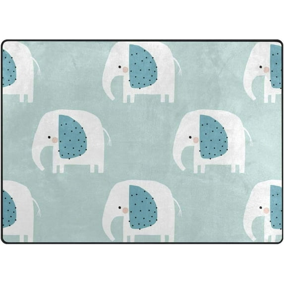 5'3" x 4' (63 x 48 inch) Area Rug, Pad Cute Elephant Nursery Rugs Floor Mat for Kids Playing Room Living Room Bedroom