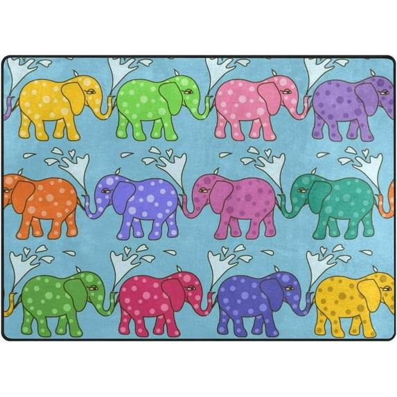 5'3" x 4' (63 x 48 inch) Area Rug, Pad Elephants Taking Shower Nursery Rugs Floor Mat for Kids Playing Room Living Room Bedroom