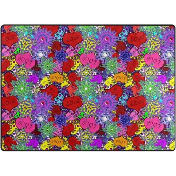 5'3" x 4' (63 x 48 inch) Area Rug, Pad Watercolor Love Design Nursery Rugs Floor Mat for Kids Playing Room Living Room Bedroom