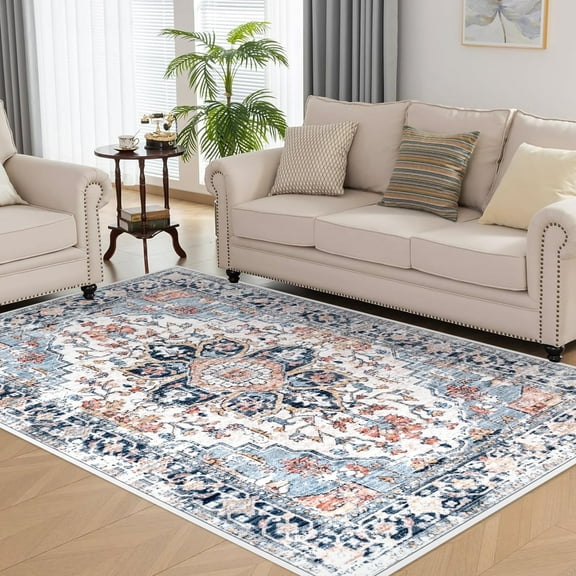 Meafeng 5'3"x7'7" Vintage Floral Indoor Area Rugs, Non-Slip Backing, Machine Washable, Red (5x8)