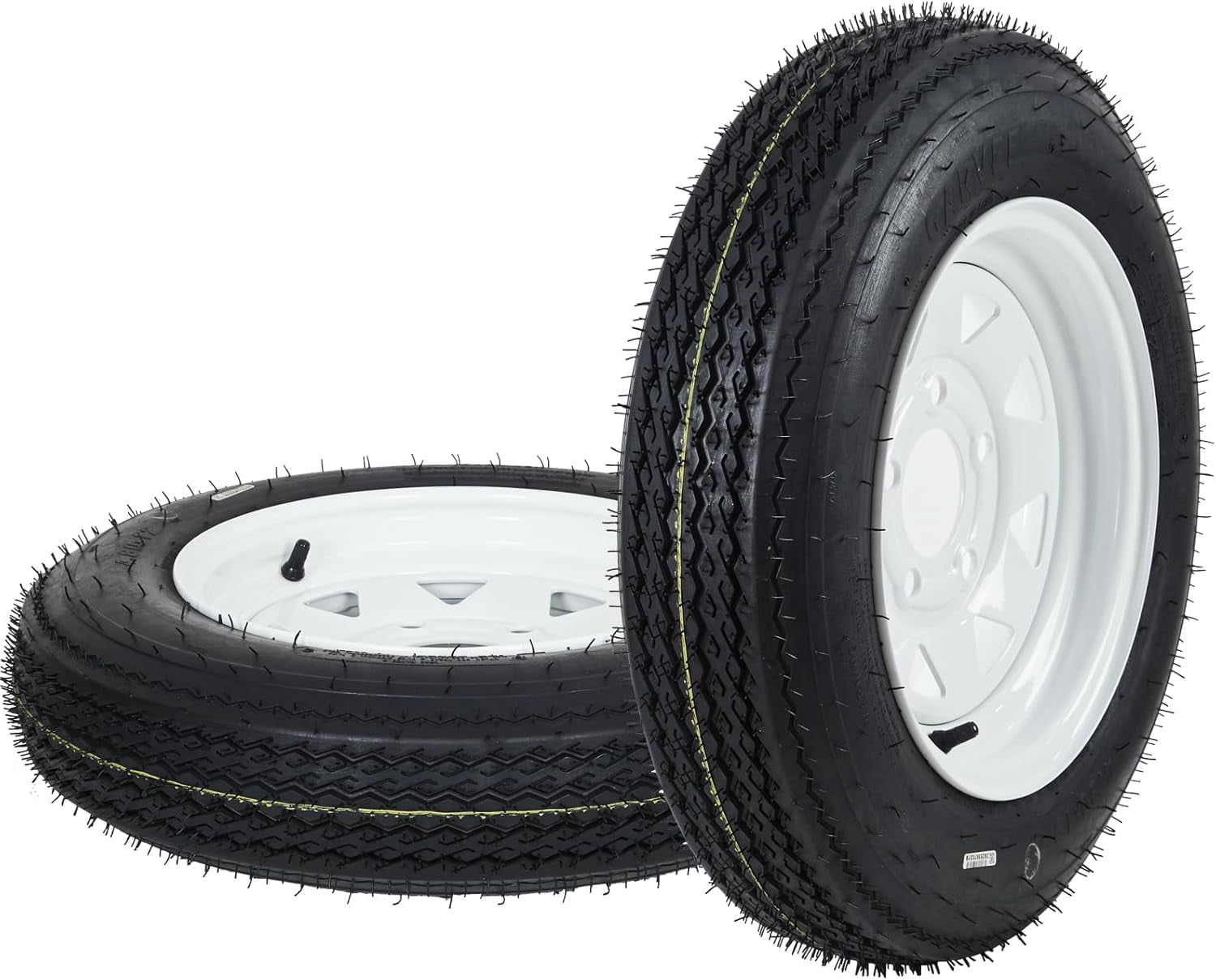 5.30-12 5.30x12 530-12 Trailer Tire & Wheel Assembly, Set of 2, 5-Lug White Wheel 12" Rim with Load Range C 6PR Tire, Heavy-Duty for Utility Boat Camper Trailers