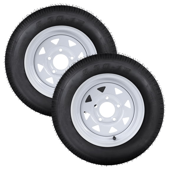 5.30-12 6PR 2 Pack Trailer Tire with 12" Rim 5 Lug On 4.5" Load Range C