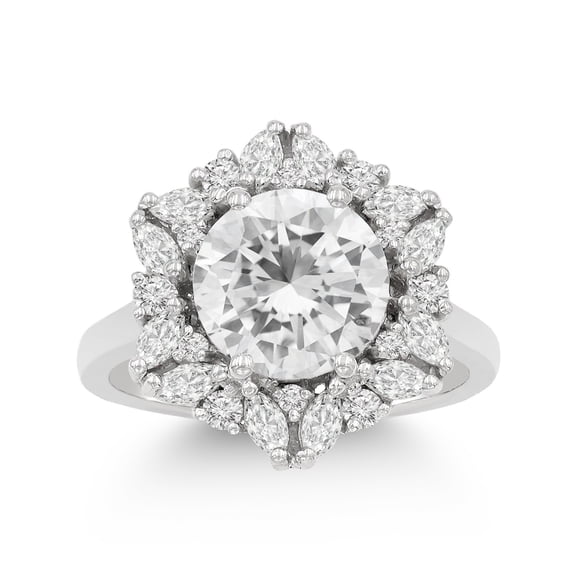5.30 CTTW Moissanite Fancy Round Halo Engagement Ring, 925 Sterling Silver, Promise Ring, Giorgio Bergamo Size 5