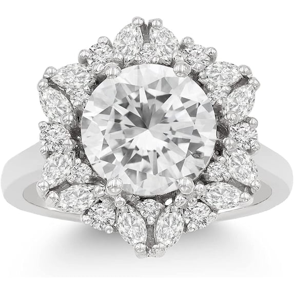 5.30 CTTW Moissanite Fancy Round Halo Engagement Ring, 925 Sterling Silver, Promise Ring, Giorgio Bergamo Size 7