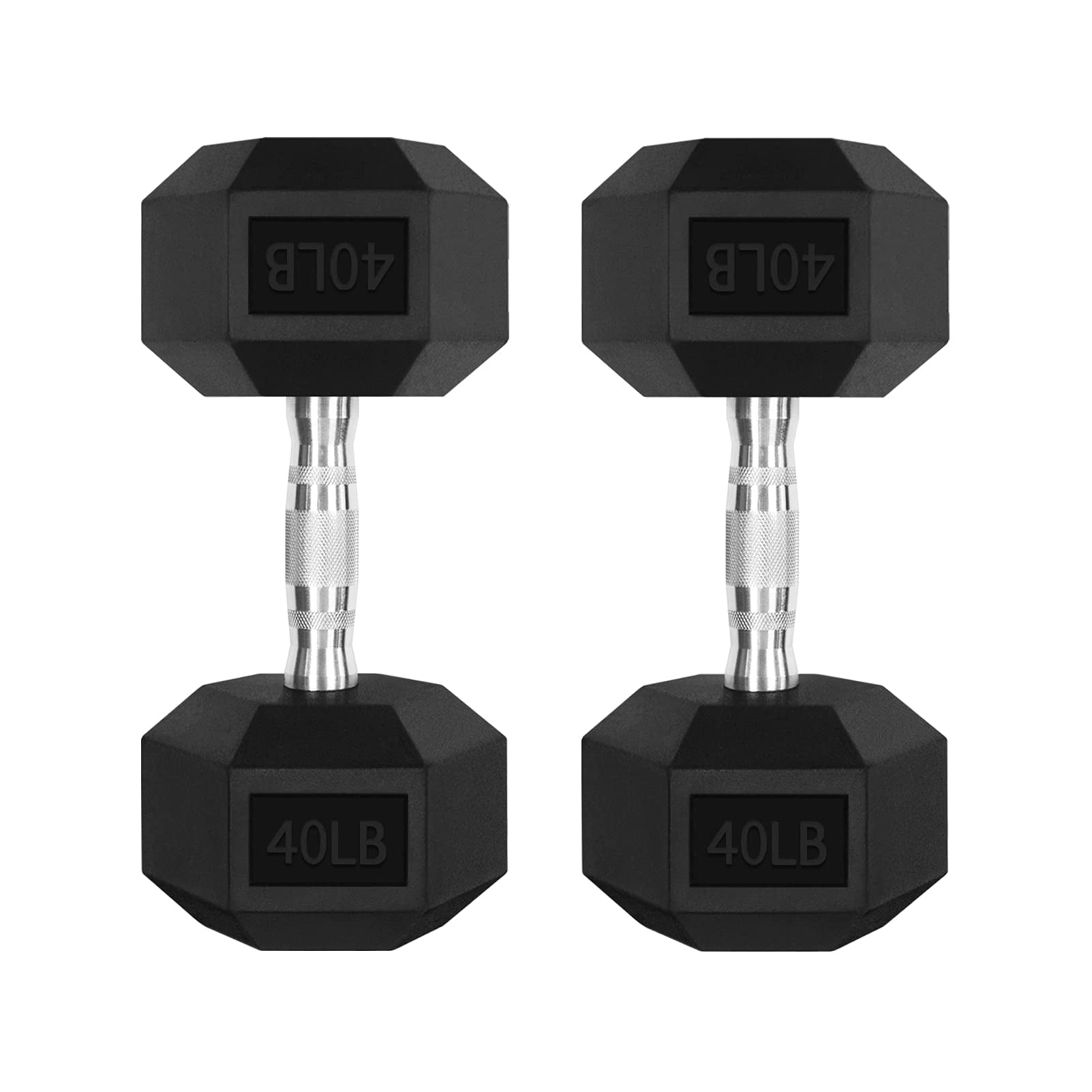 5-300LBS Rubber Coated Hex Dumbbell Set with Optional Rack, Solid Cast ...