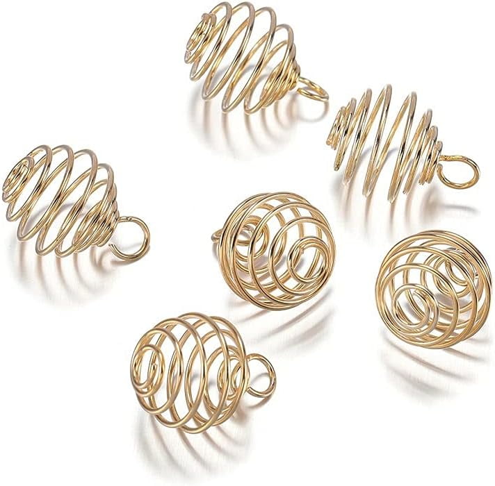 5-30Pcs 9-35mm Metal Spiral Beads Cages Pendants Hollow Bead Caps for DIY Charms Jewelry Making Supplies Accessories D425 (Color : Gold, Size : 25mm x 10pcs)