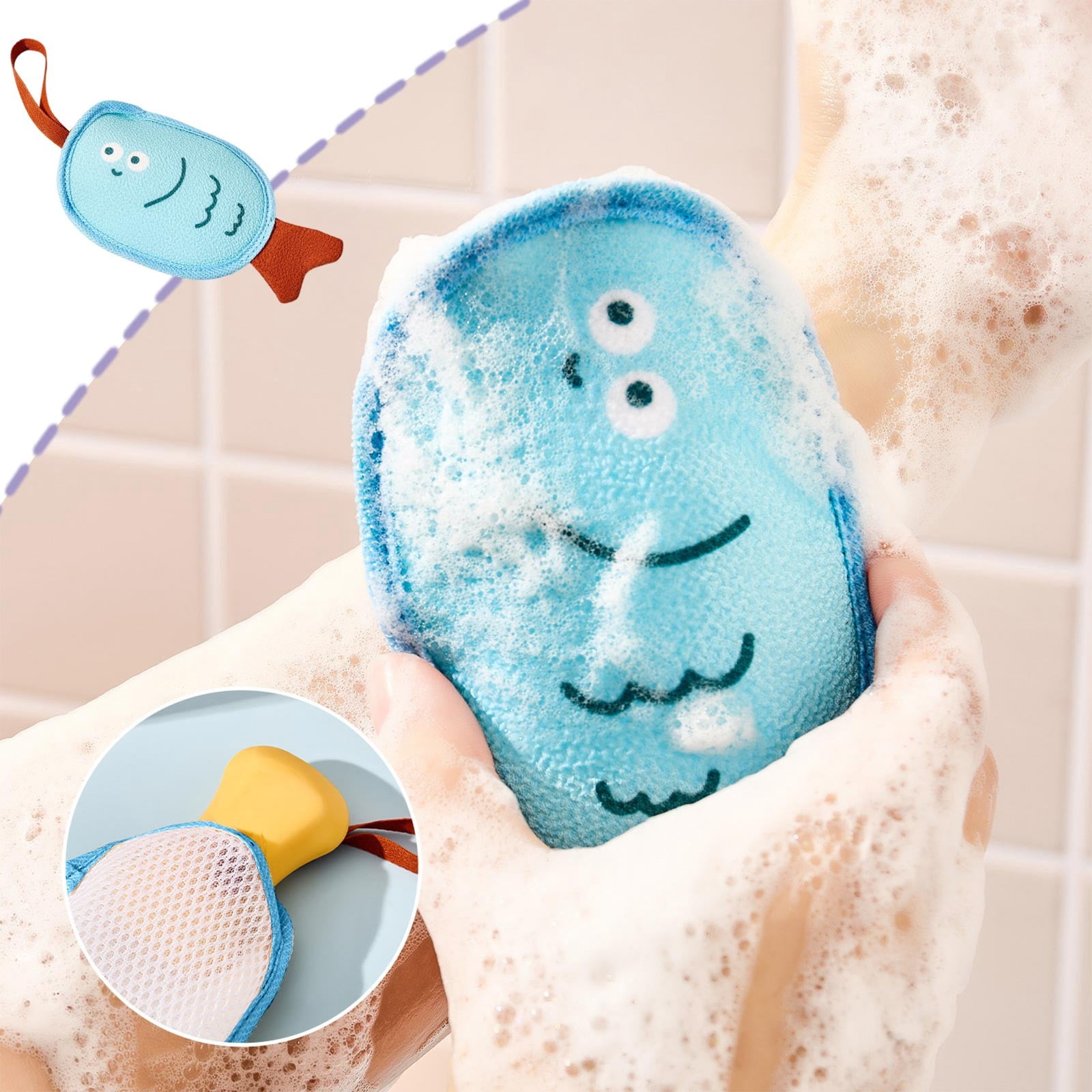 5.31×4.13×0.39in Fish Shaped Soap Pouch, Exfoliating Bath Net Bag Soft ...