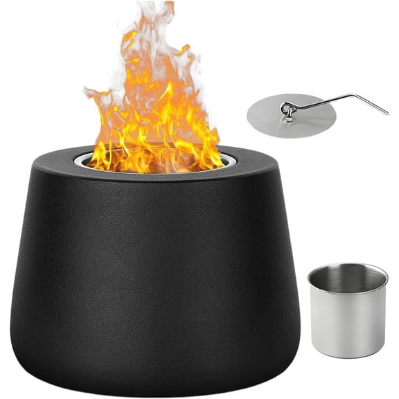 5.31 x 5.31 x 3.93 in Portable Tabletop Fire Pit, Small Smokeless Fire Pit for Table, Stainless Steel Table Firepit with Stand, Indoor & Outdoor, Wood or Pellet Fueled Bonfire