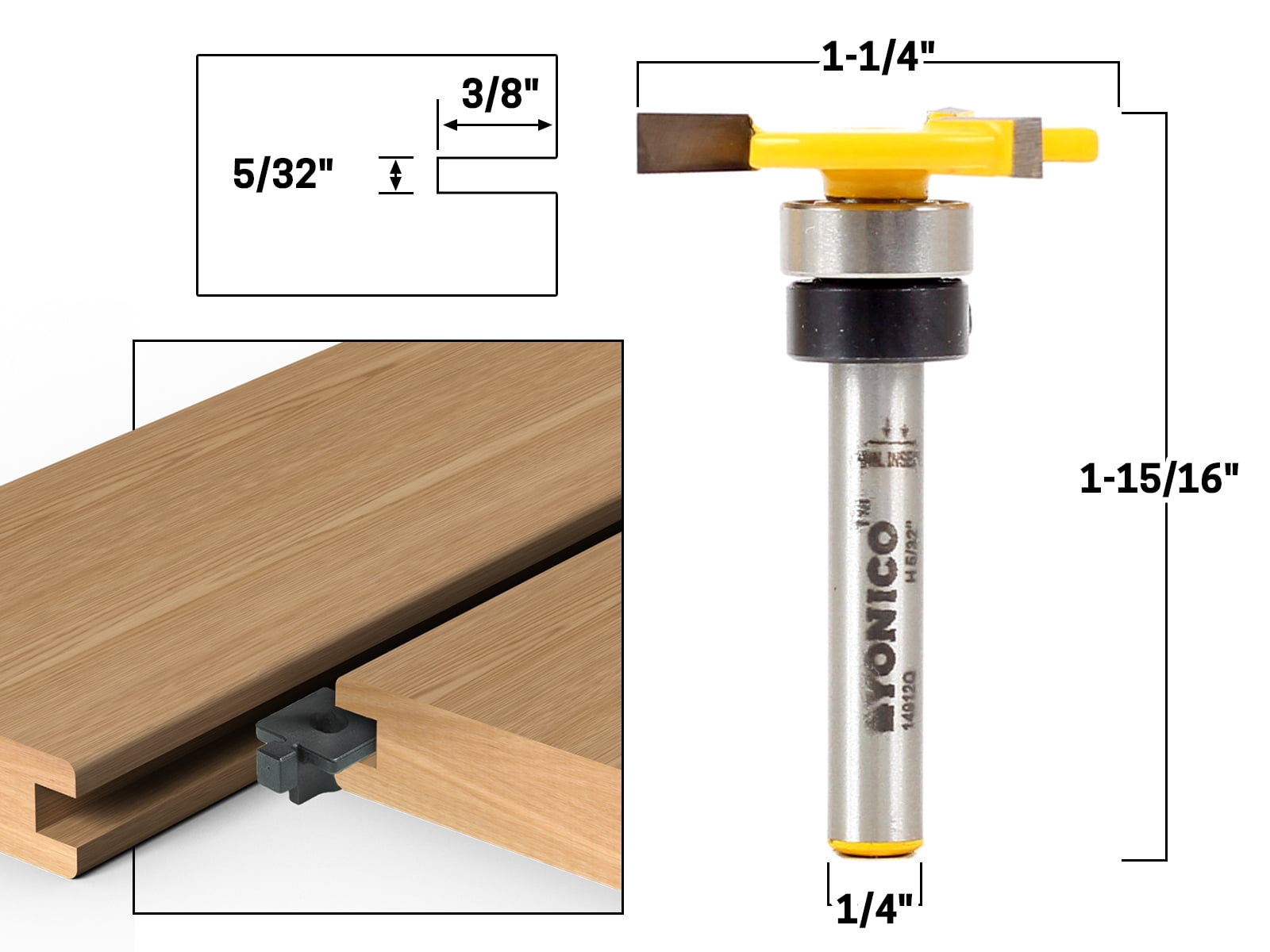 5/32" x 3/8" Top Bearing Slot Cutter Router Bit 1/4" Shank Yonico