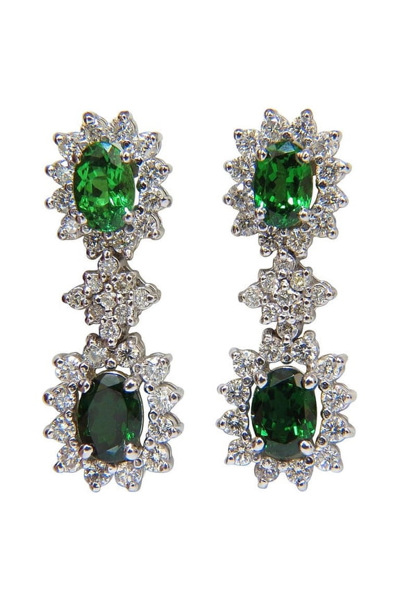 5.32CT NATURAL VIVID GREEN TSAVORITE DIAMOND EARRINGS 14KT HALO DANGLE