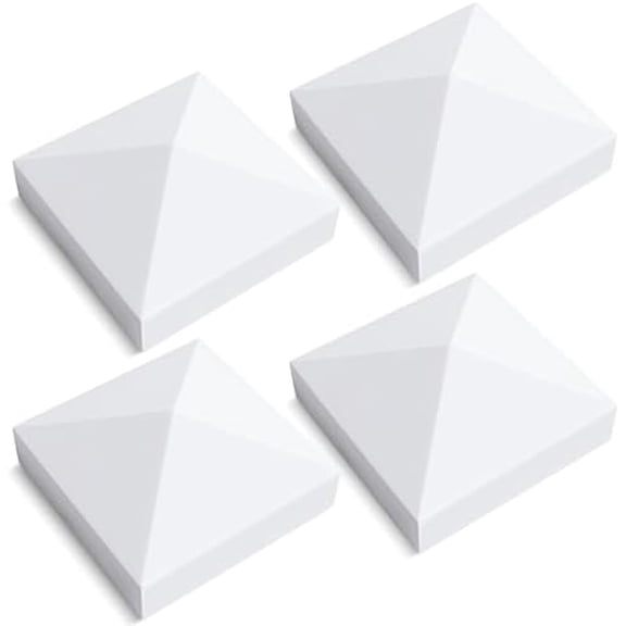 5" x 5" Vinyl Fence Post Caps, Pyramid PVC Post Cap (Actual 5" x 5"), Waterproof Fence Top Covers for Deck, Mailbox, White, 4 Pack