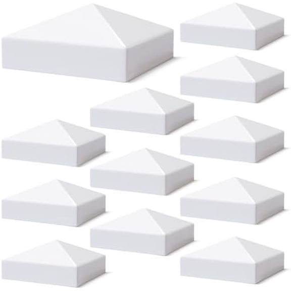 5" x 5" Vinyl Post Caps, White PVC Pyramid Fence Post Cap, for Actual 5" x 5" Vinyl Fence, Deck & Mailbox, 12 Pack