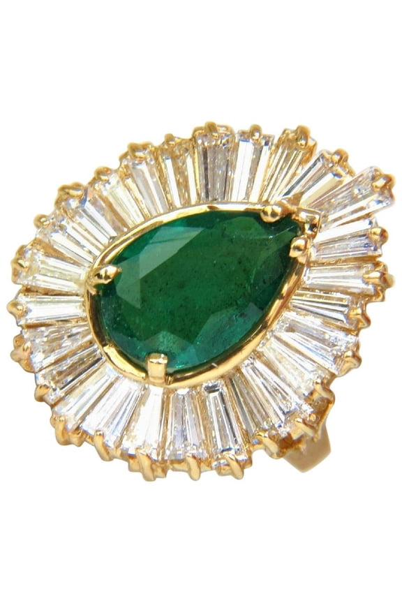 5.35CT NATURAL EMERALD DIAMOND RING BALLERINA COCKTAIL CLUSTER 18KT