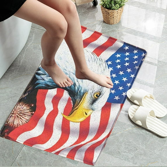 TOPRenddon 4th of July Themed Non-Slip Bath Mat - Absorbent Machine-Washable Floor Rug for Bathroom, Kitchen & Entryway Decor (24"x16" Multicolor Polyester)