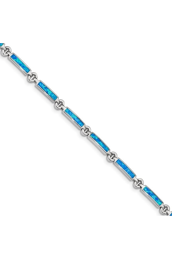 5.39mm Sterling Silver Rhodium-plated Simulated Opal Bars Bracelet