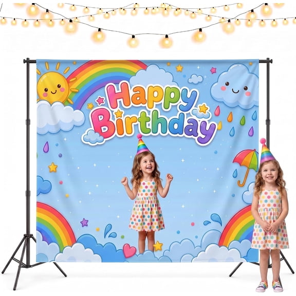 5*3FT Custom Birthday Backdrop Banner with Wall Tacks, Personalized Photo Backdrop with Picture Logo Text, Non-Reflective Customized Background for Birthday Wedding Graduation Party Photography