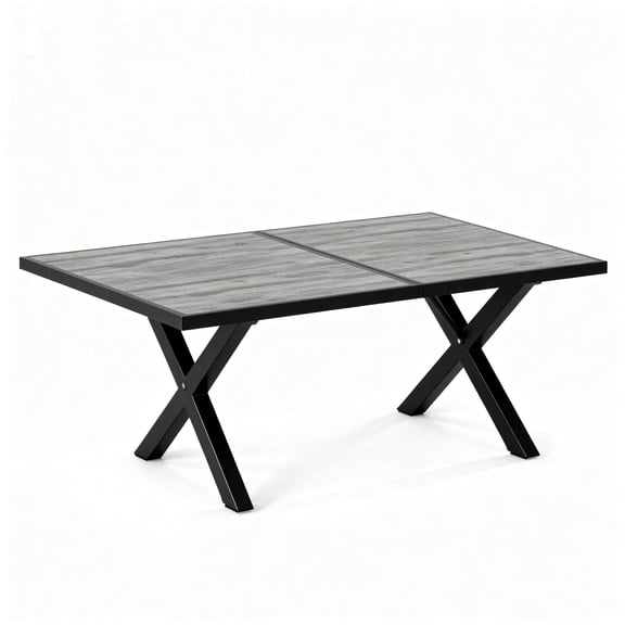 5.3FT Easy-move Aluminum Patio Dining Table for 6 person, 63" Waterproof Outdoor Dining Table for All-Season Use, Like Wood E-Coated Rectangular Patio Table for Backyard Garden Lawn, Black