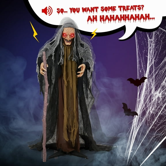 5.3FT Halloween Animatronic Witch The Sound Activated Standing Witch Halloween Prop