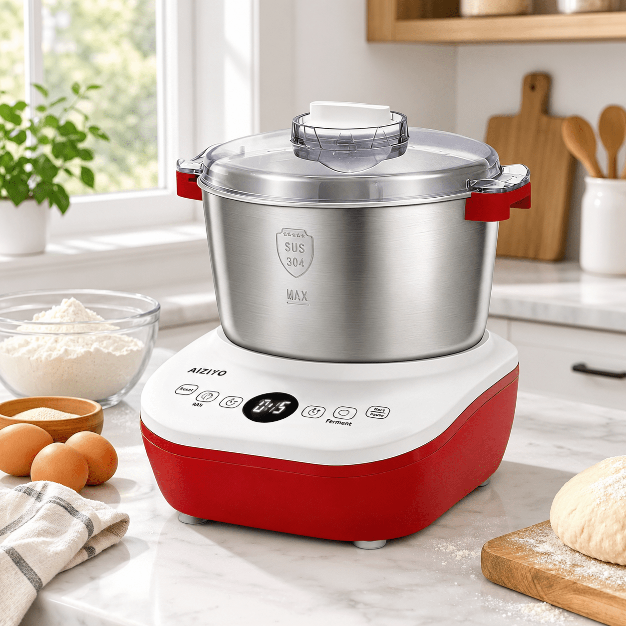 5.3QT Red Dough Mixer Maker with Ferment Function for Bread, Pizza ...