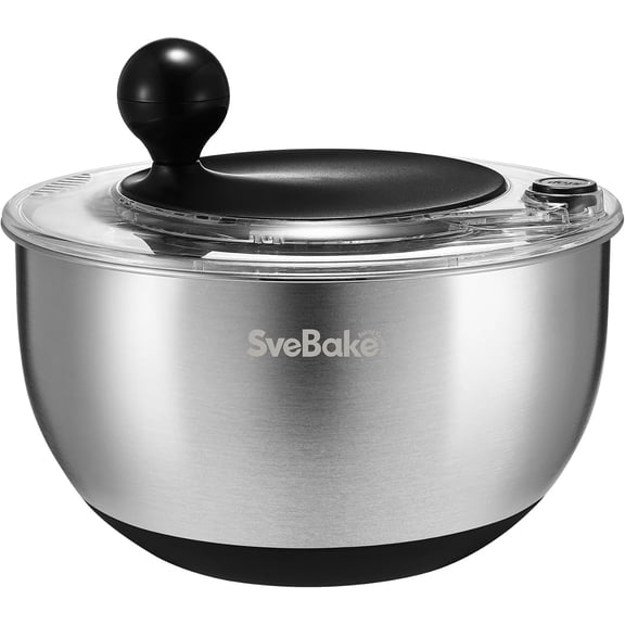 5.3Qt Stainless Steel Salad Spinner with Stop Button, BPA-Free Vegetable Lettuce Spinner, Transparent Lid & Drainage Hole, Non-Slip Base, Dishwasher Safe Fruit Washer
