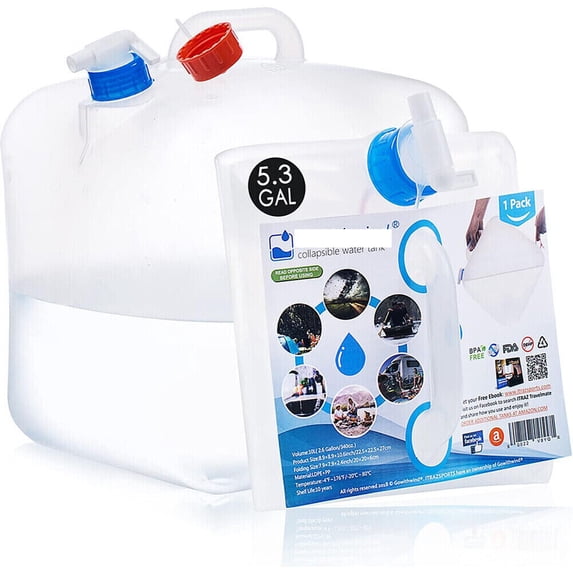 KLEZNRNI 5.3 gal Collapsible Camping Water Storage Cube Jug Container with Spigot, White