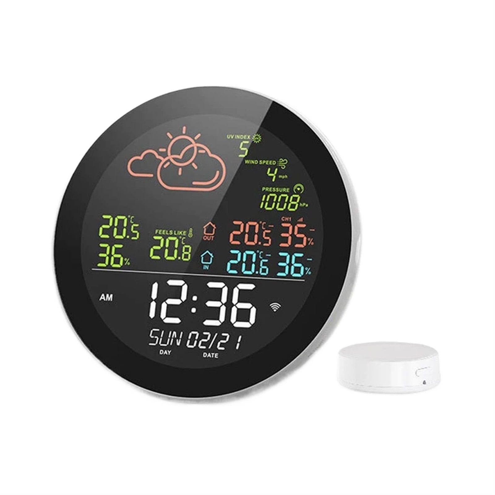 5.3inch Smart Multifunctional Home/Office Weather Station Color Digital Display Clock Outdoor and Indoor Temperature Tester ,High Precision