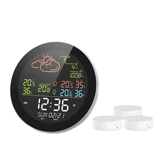 5.3inch Smart Multifunctional Home/Office Weather Station Color Digital Display Clock Outdoor and Indoor Temperature Tester