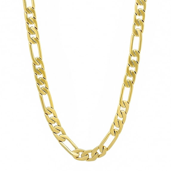 5.3mm 14k Yellow Gold Plated Flat Figaro Chain Necklace, 22 inches + Gift Box