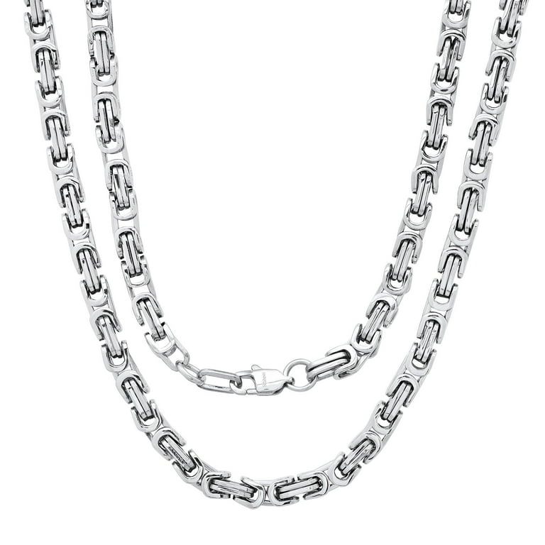 High-Polished Stainless Steel Flat Byzantine Chain Necklace