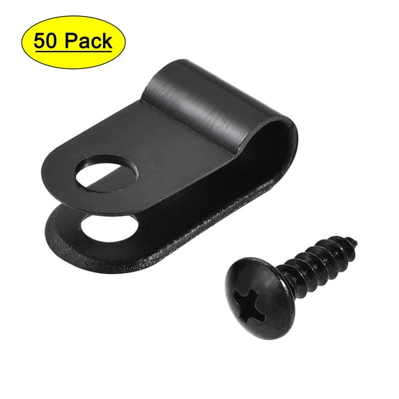 5.3mm Nylon R Type Cable Clip Wire Clamp with Screws Black 50 Pieces