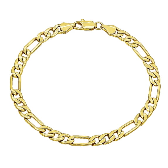 5.3mm Polished 14k Yellow Gold Plated Flat Figaro Chain Bracelet, 9.5 inches