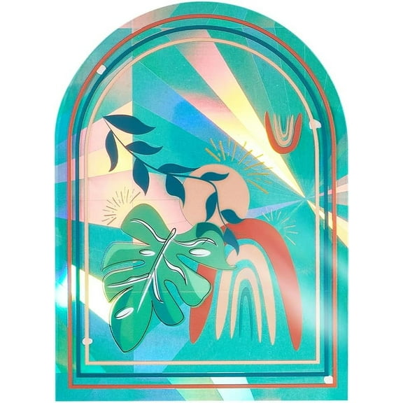 5.3x3.9 Large Arch Shape Window Clings Anti-Collision Static Window Decals Monstera Wicker Leaf Print Suncatcher Stickers Laser Film for Glass Sliding Door Prevent Birds Strikes Colorful