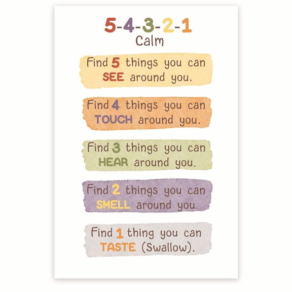 5-4-3-2-1 Calm Ground Technique - Mindfulness Tools - Emotional Regulation - Coping Strategies Paper