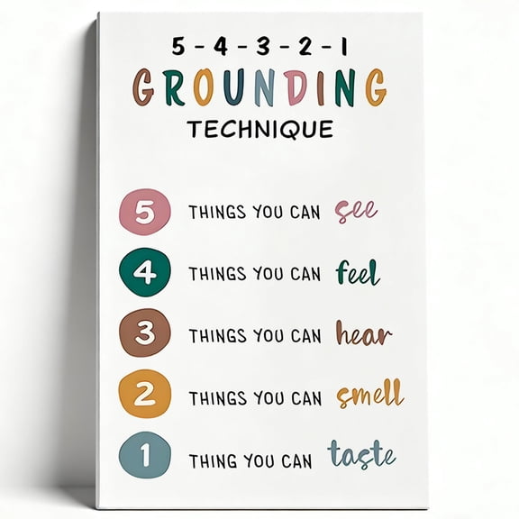 5-4-3-2-1 Grounding Technique Mental Health Wall Art - Calming Anxiety Relief Canvas Print For Therapy Office, Bedroom 8*12inch(20*30cm)
