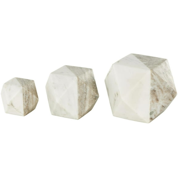 5",4",3"H White Marble Cube Two-Toned Hexagon Geometric Sculpture, by DecMode (3 Count)