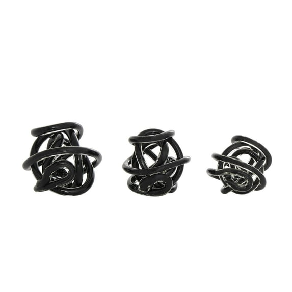 5", 4", 4"W Black Glass Knotted Ball Knot Sculpture, by DecMode (3 Count)