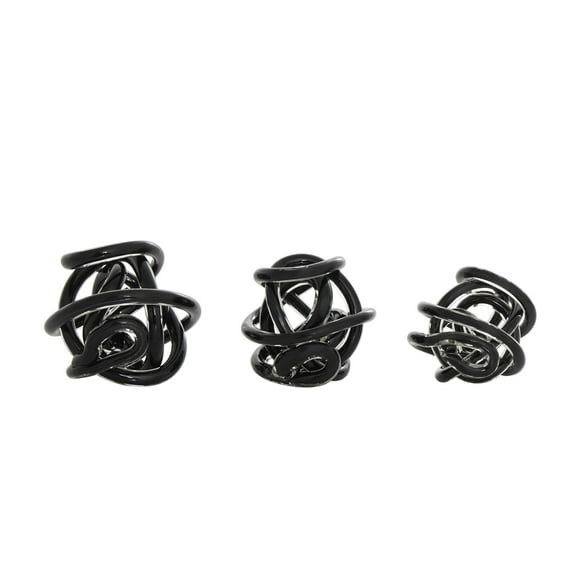 5", 4", 4"W Black Glass Knotted Ball Knot Sculpture, by DecMode (3 Count)