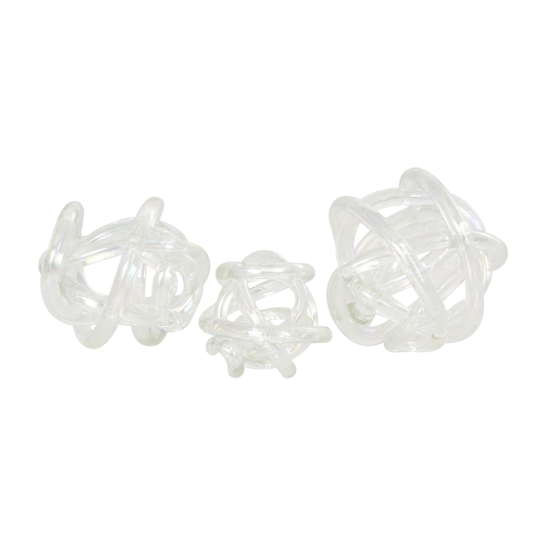 5", 4", 4"W Clear Glass Knotted Ball Knot Sculpture, by DecMode (3 Count)