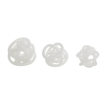 5", 4", 4"W White Glass Handmade Iridescent Knotted Ball Abstract Sculpture, by DecMode (3 Count)