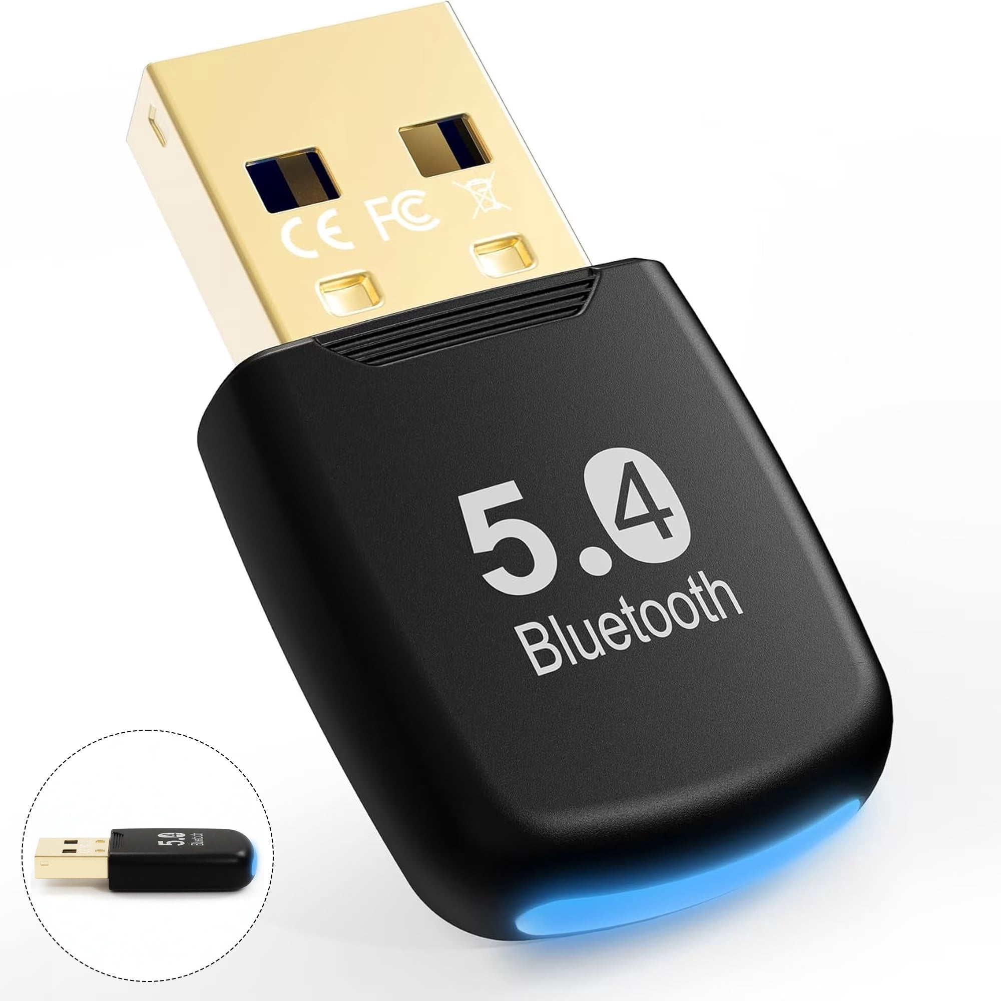 5.4 Bluetooth Dongle - 20M Range USB Adapter for PC, Plug and Play, Supports Laptop Headphones, Keyboard, Mouse - Windows 11/10/8.1