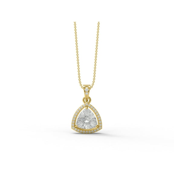 5.4 Ctw Trillion Shape Moissanite Diamond 925 Sterling Silver Floating Halo Women Valentines Day Gifts Pendant Necklace, Gold Vermeil