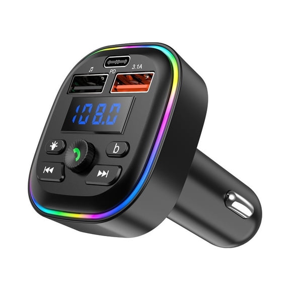5.4 FM Transmitter for Car, Wireless Hands-Free Calling Car Charger with USB-C & USB-A Ports, 5V3A Fast Charging Adapter, MP3 Player Support TF Card, for 12-24V Vehicles