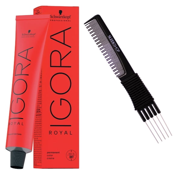 5-4 Light Beige Blonde , Schwarzkopf IGORA Royal (NEWEST PACKAGING) Permanent Hair Color Crème Dye Cream Haircolor - Pack of 3 w/ Sleek Teasing Comb