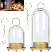 Brass Candle Holder Set with Glass Dome, Metal Candlestick Holders for Pillar Candles, Industrial,Farmhouse,Restaurant, Wedding Decor Large & Small