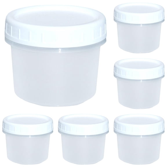 5.4 Oz Food Storage Containers with Screw Lids, 6-Count BPA Free Small Snack Plastic Freezer Container for Sauce, Jam and Puree, Reusable Plastic Ice Cream Containers （White）