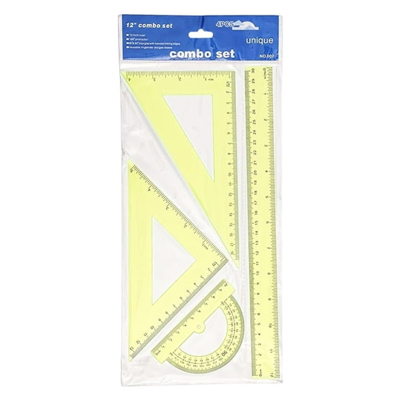 Under $5 4 Pcs Math Geometry Ruler Set, 12 Inch Rulers, Plastic Protractor Triangle, Clear Plastic Geometry Tools, Office Supplies, Measuring Combo Set, Classroom Must Haves