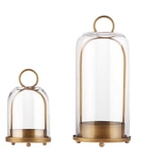 5" & 4" Wide Versatile Metal Candle Holder with Handmade Sturdy Glass Dome in Brass for Pillar Candle & Plants, 5.8" xH12.6 4.2" xH8.1, Industrial, Farmhouse, S