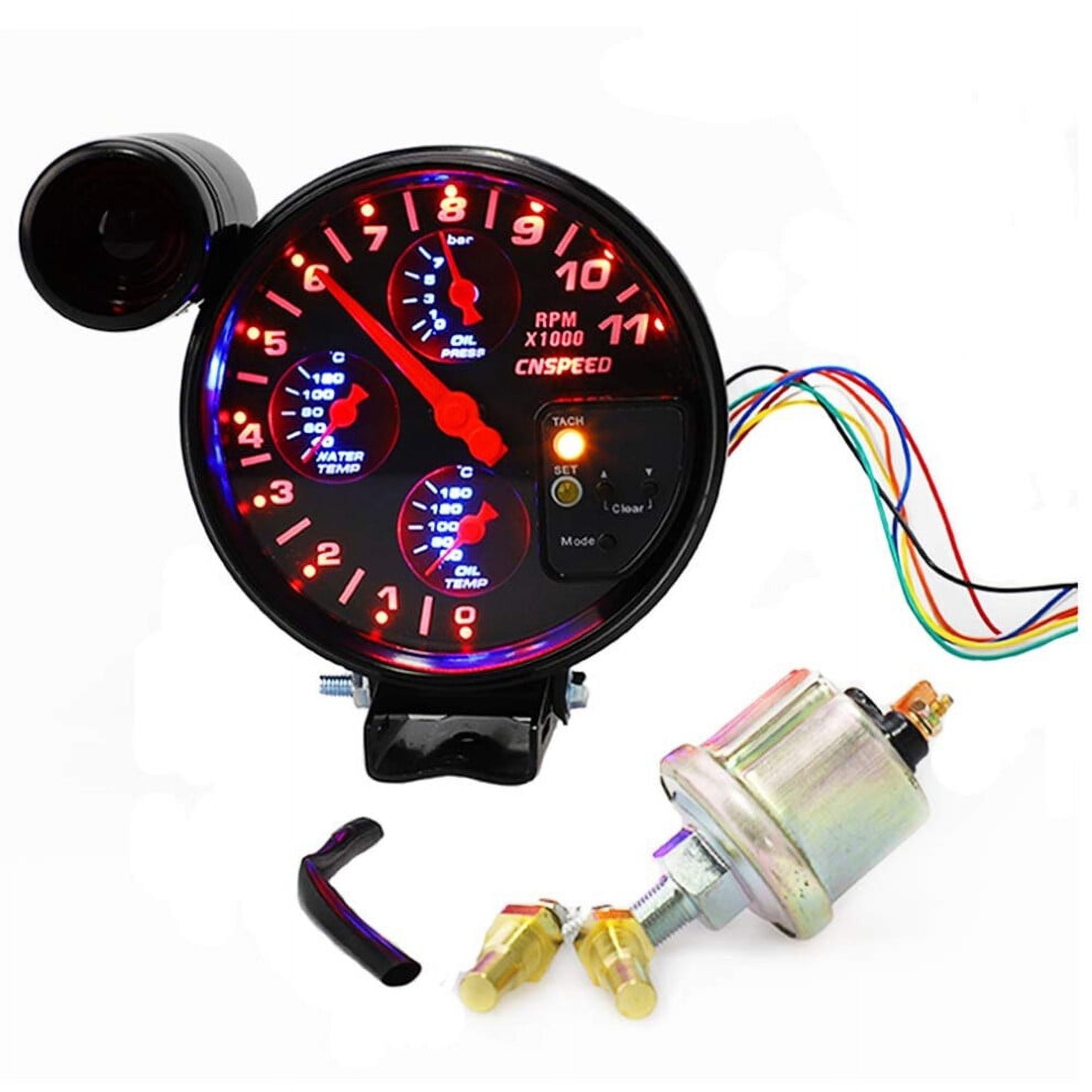 5" 4 in 1 Car Tachometer with Shift Light RPM Meter Racing Gauge Water Temp Gauge Oil Temperature for 12V Automotive Vehicle