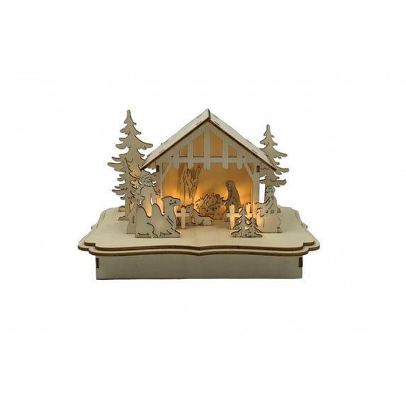 5.4 inch Lighted Nativity Scene - tan